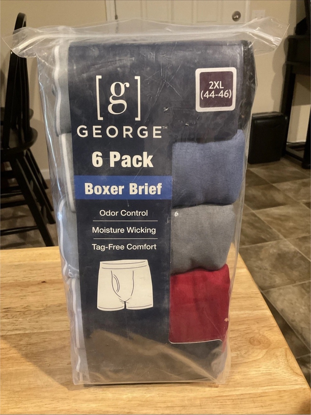George 6 Pack Boxer Briefs Mens 2XL (44-46) 100% Cotton Tag Free Comfort NIP